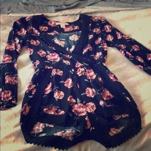 Black Romper with pink/red roses